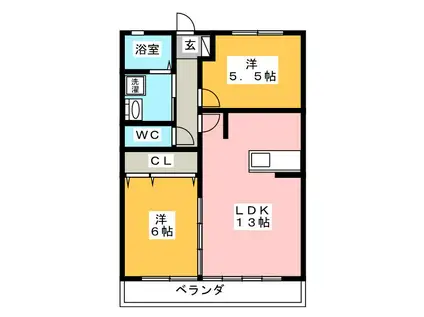 グリーンハイツ2(2LDK/2階)の間取り写真