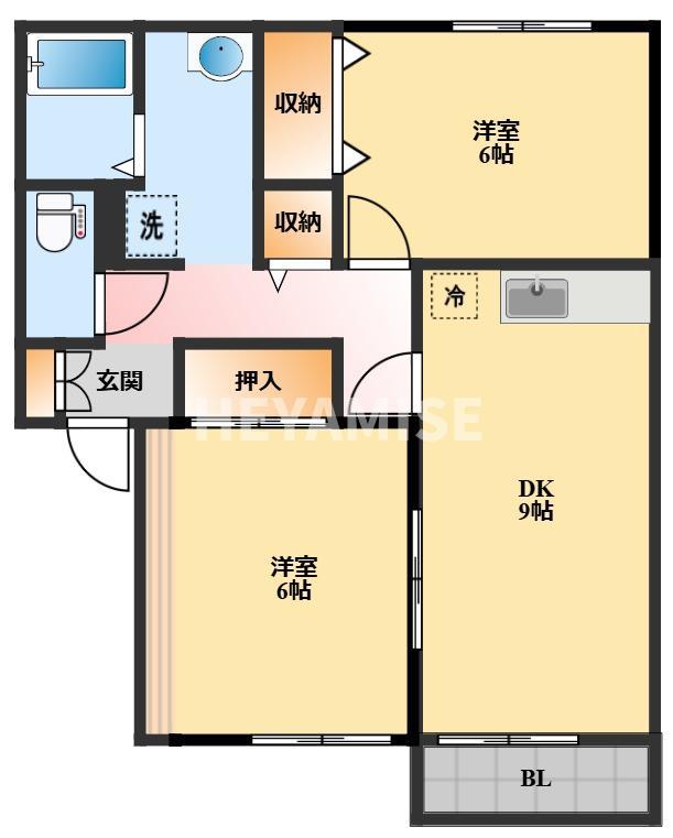 ヴァンベール富の原(2DK/1階)の間取り写真
