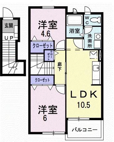 ラシーヌIII四番館(2LDK/2階)の間取り写真