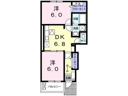 セレーノII(2DK/1階)の間取り写真