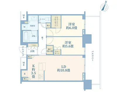 プラウドタワー目黒MARC(2LDK/29階)の間取り写真