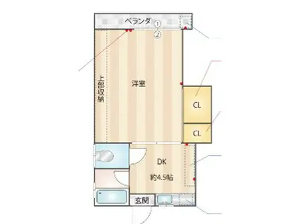 グリーンハウス(1DK/2階)の間取り写真