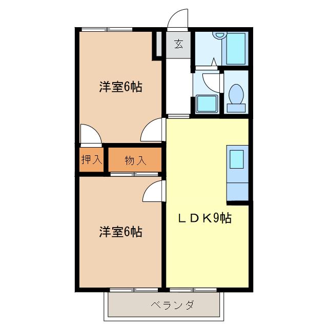 プレジール高茶屋(2LDK/2階)の間取り写真