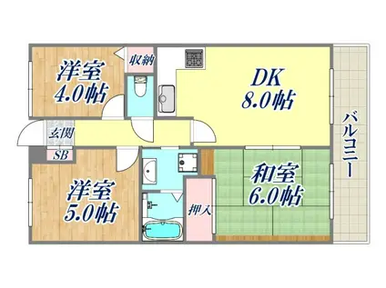 ファミールメゾン(2SDK/6階)の間取り写真