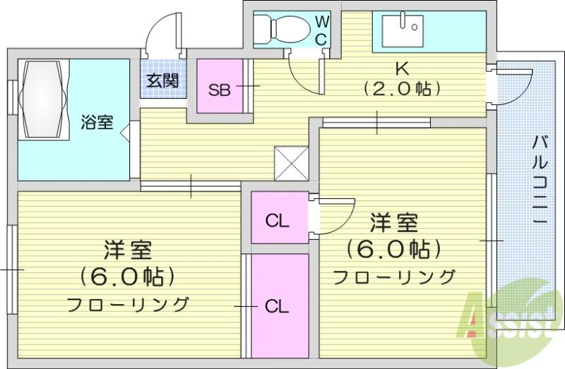 天王前コーポ(2K/4階)の間取り写真