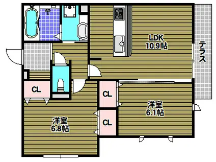 キャピタル自由ヶ丘(2LDK/1階)の間取り写真