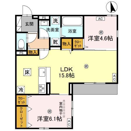 クラシスト甲子園一番町II(2LDK/3階)の間取り写真