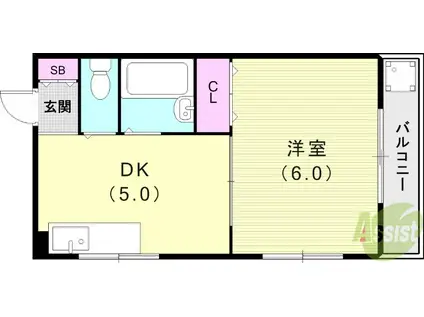 VIP岡町(1DK/2階)の間取り写真