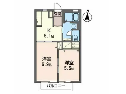 インターヴィレッジC(2K/2階)の間取り写真