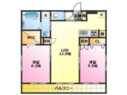 ウィステリアイースト(2LDK/1階)の間取り写真