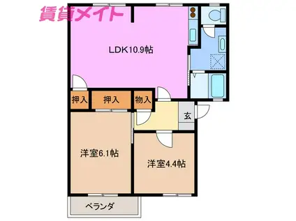 グランシャリオ日永西 A棟(2LDK/2階)の間取り写真