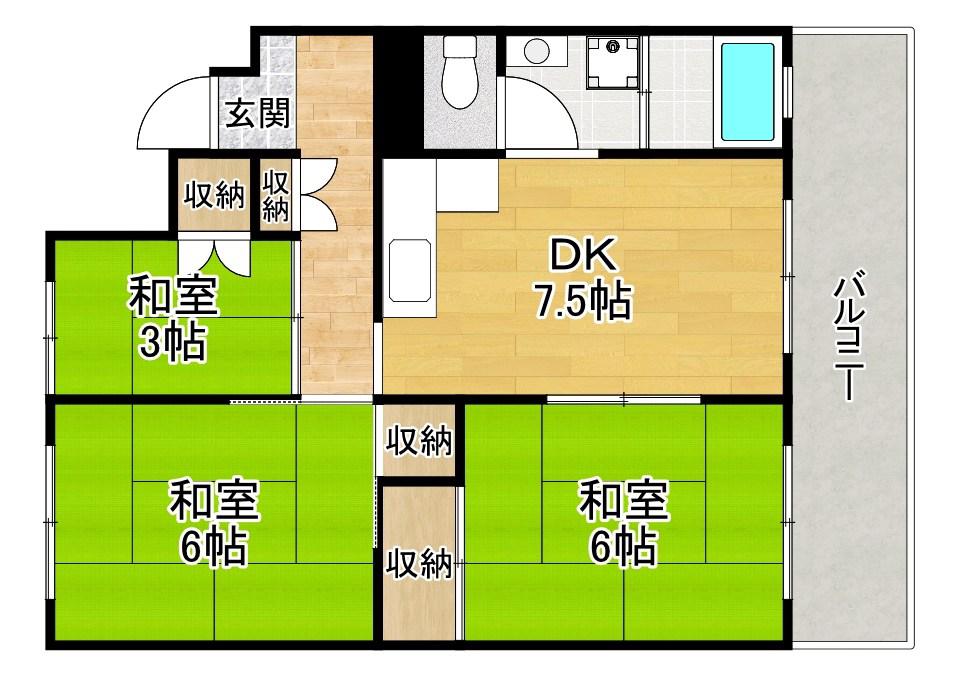 枚方ハイツ3号棟(3DK/4階)の間取り写真