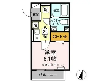 クレールコート井土ヶ谷(1K/2階)の間取り写真