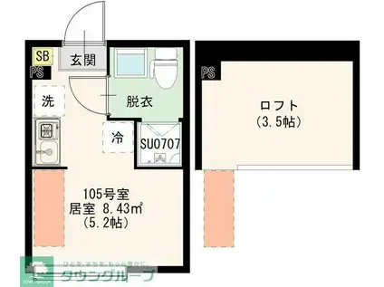 ハーモニーテラス若宮VII(ワンルーム/1階)の間取り写真