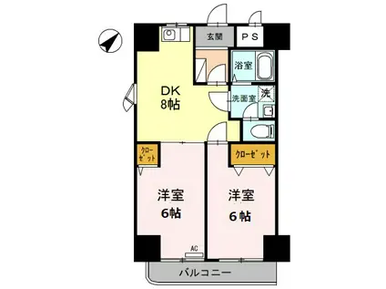 レジデンスKANGI(2LDK/6階)の間取り写真