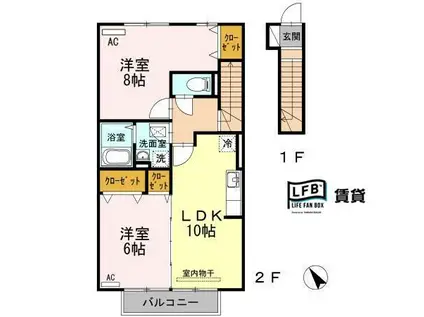 ローズコート美里 B棟(2LDK/2階)の間取り写真