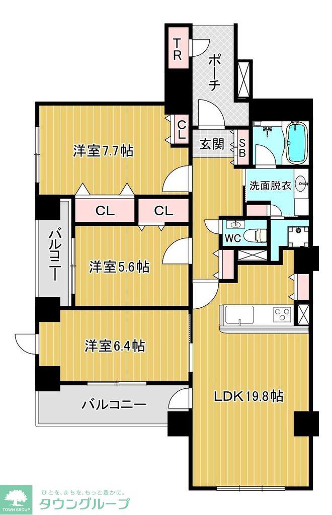グランドメゾン百道浜オーシャン&フォレスト(3LDK/25階)の間取り写真