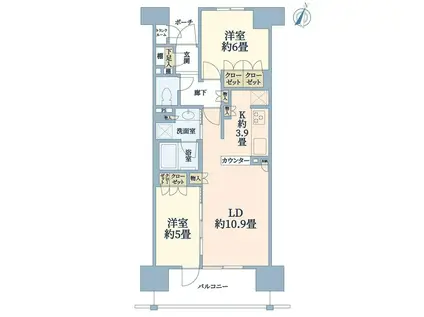 ドレッセ二子新地(2LDK/2階)の間取り写真