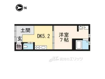 エルベコート東山七条(1DK/1階)の間取り写真