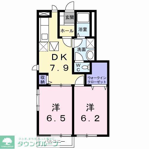 カリーノ・ローザC(2DK/1階)の間取り写真