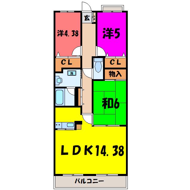RMⅡ高崎(3LDK/4階)の間取り写真