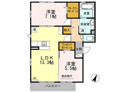 ファミール タカゼン E棟(2LDK/3階)の間取り写真