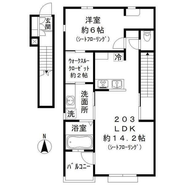 フィルリリー(1LDK/2階)の間取り写真