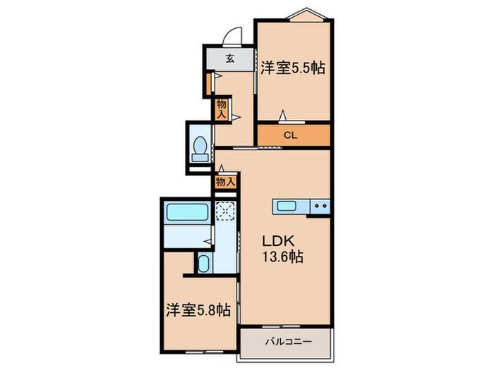 尼崎市西昆陽2丁目集合(2LDK/1階)の間取り写真