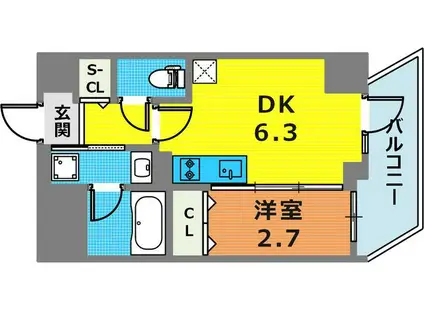 グランボヌール(1DK/6階)の間取り写真