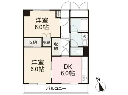 玉藻公園ハイツ601号(2DK/6階)の間取り写真