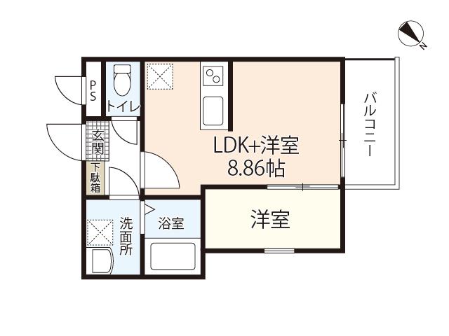 ウイングコート舟入(1LDK/2階)の間取り写真