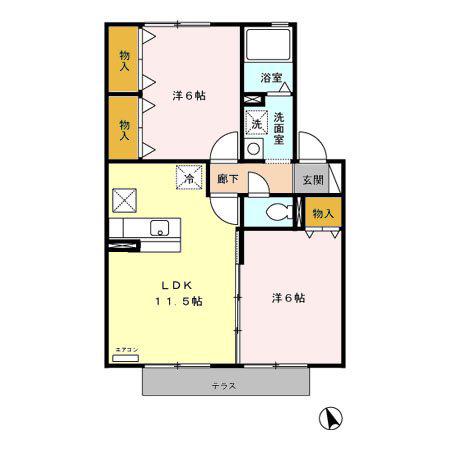 グリーンヒルドK B棟(2LDK/1階)の間取り写真