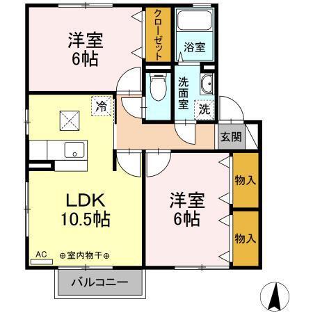 グローリオ城南B(2LDK/1階)の間取り写真