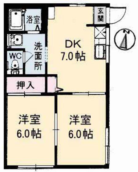 ヴィオラ平井B(2DK/1階)の間取り写真