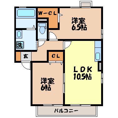 リビングタウン長与C棟(2LDK/1階)の間取り写真