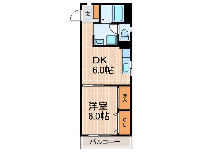 サンライズ城が山(1DK/2階)の間取り写真