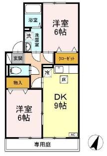 ハッピーライフ北畝 A棟(2DK/1階)の間取り写真