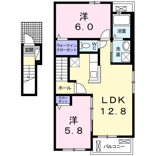 ハッピーメゾンVII A(2LDK/2階)の間取り写真