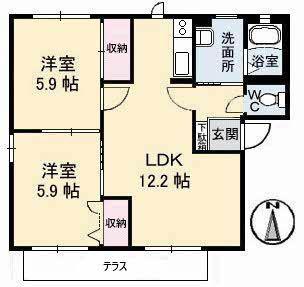セントラルパークB棟(2LDK/1階)の間取り写真