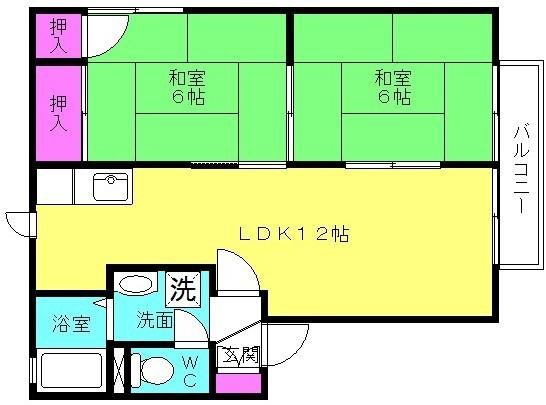 ディアス加友(2LDK/1階)の間取り写真
