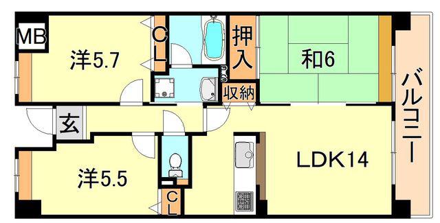 グランシャリオ(3LDK/1階)の間取り写真