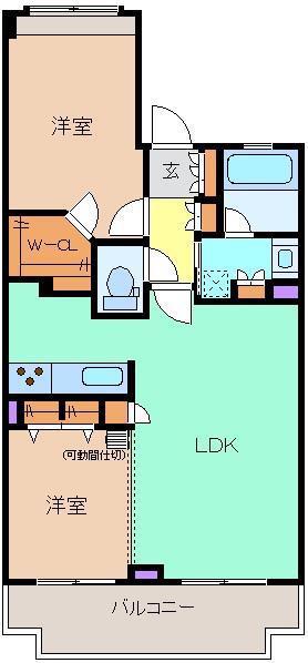 サンデュエル桐生パークヒルズ(2LDK/11階)の間取り写真