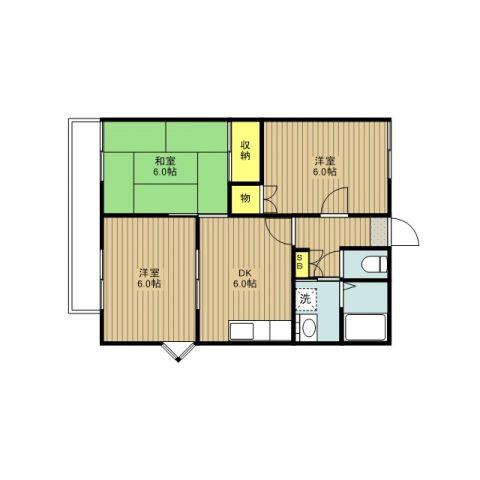 グランハイム岡田A棟(3DK/2階)の間取り写真