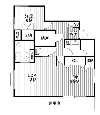 テラス喜多見ガーデン(2SLDK/1階)の間取り写真