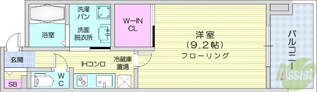 リージア勾当台公園(1K/7階)の間取り写真