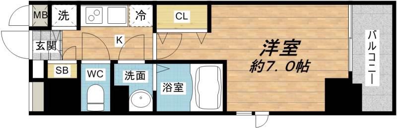 エスリード大手前(1K/12階)の間取り写真