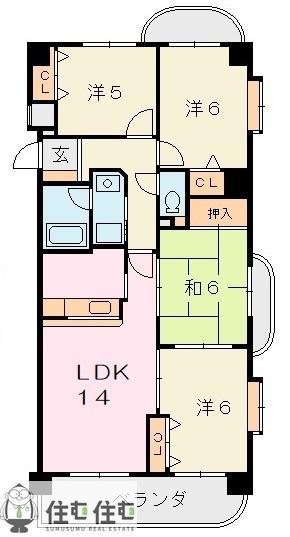 シャロン山之手(4LDK/5階)の間取り写真