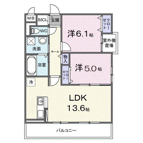 コスモステラス ウエスト(2LDK/3階)の間取り写真