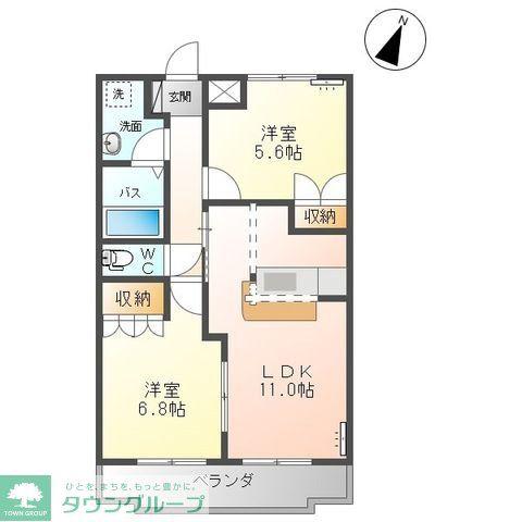 ヒーリングカーサA(2LDK/2階)の間取り写真