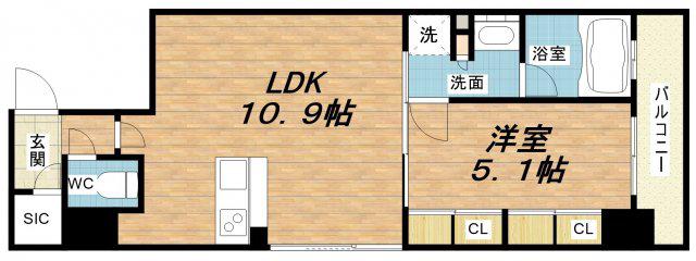 レジェンドール心斎橋イースト(1LDK/3階)の間取り写真